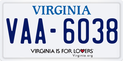 VA license plate VAA6038