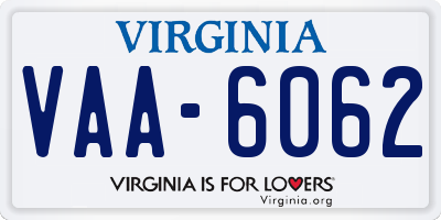 VA license plate VAA6062
