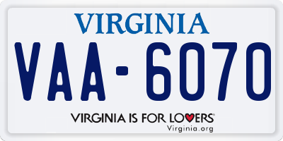 VA license plate VAA6070