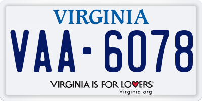 VA license plate VAA6078