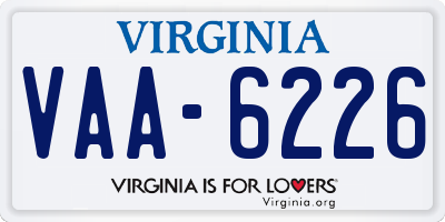 VA license plate VAA6226