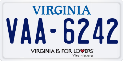 VA license plate VAA6242