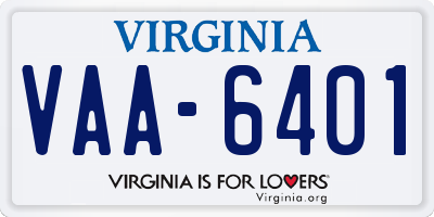 VA license plate VAA6401