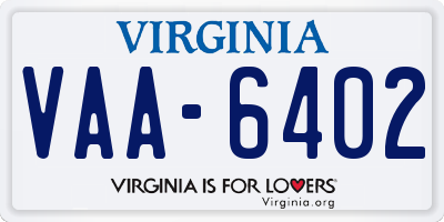 VA license plate VAA6402