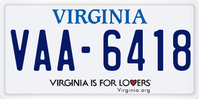 VA license plate VAA6418