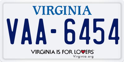 VA license plate VAA6454