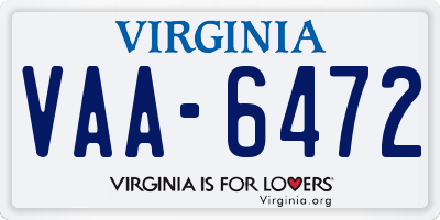 VA license plate VAA6472