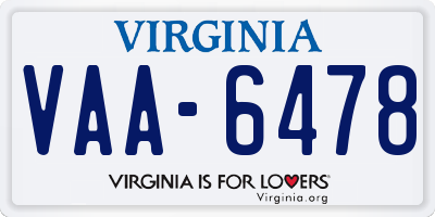 VA license plate VAA6478