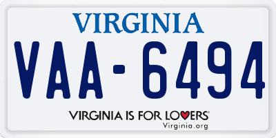 VA license plate VAA6494