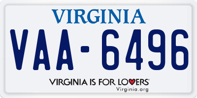 VA license plate VAA6496