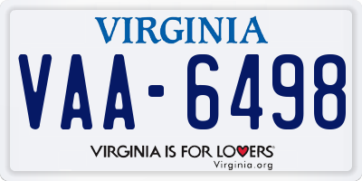 VA license plate VAA6498