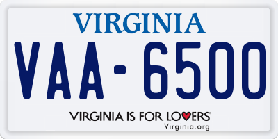 VA license plate VAA6500