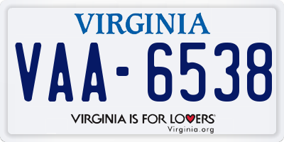 VA license plate VAA6538