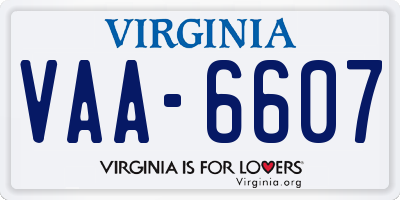 VA license plate VAA6607