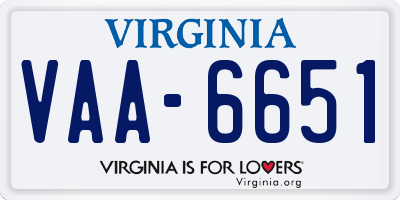 VA license plate VAA6651