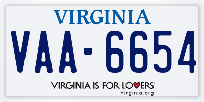 VA license plate VAA6654