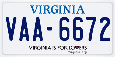 VA license plate VAA6672