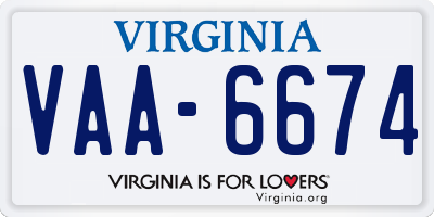 VA license plate VAA6674