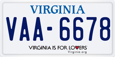 VA license plate VAA6678