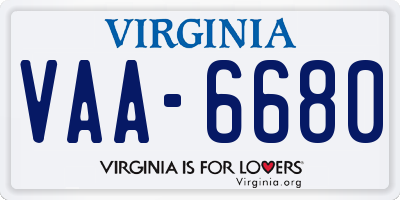 VA license plate VAA6680