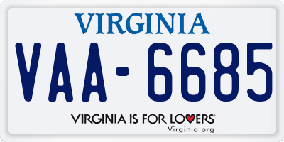 VA license plate VAA6685