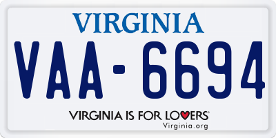 VA license plate VAA6694