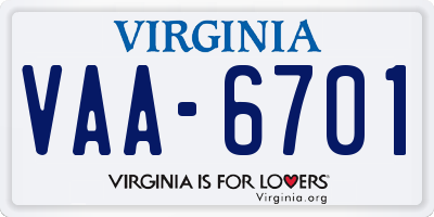 VA license plate VAA6701