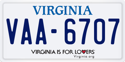 VA license plate VAA6707