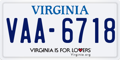 VA license plate VAA6718