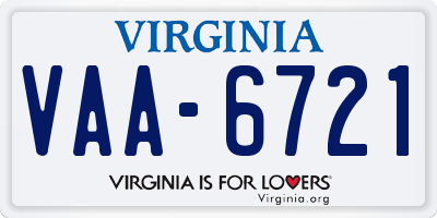 VA license plate VAA6721