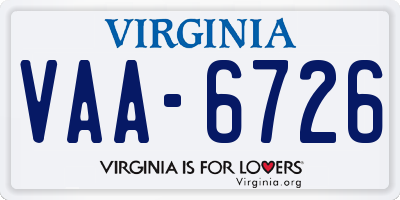 VA license plate VAA6726