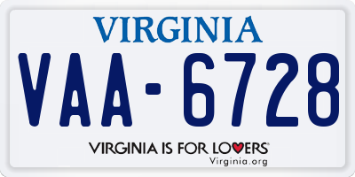 VA license plate VAA6728