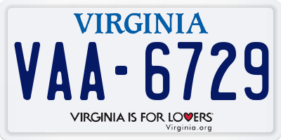 VA license plate VAA6729