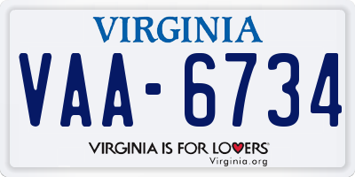 VA license plate VAA6734