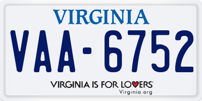 VA license plate VAA6752