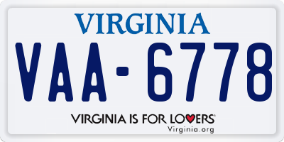 VA license plate VAA6778