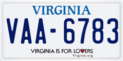 VA license plate VAA6783