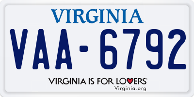 VA license plate VAA6792