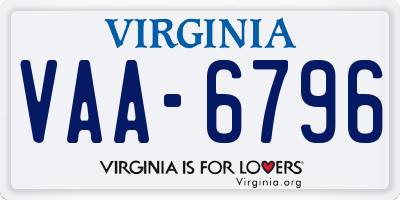VA license plate VAA6796