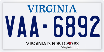 VA license plate VAA6892