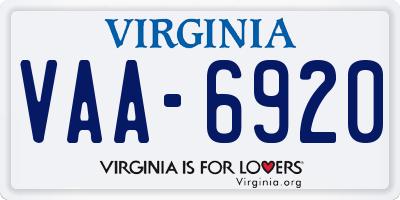 VA license plate VAA6920