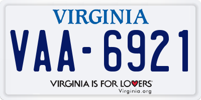 VA license plate VAA6921