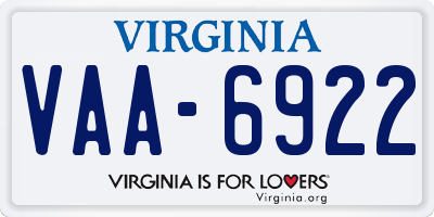 VA license plate VAA6922