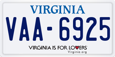 VA license plate VAA6925