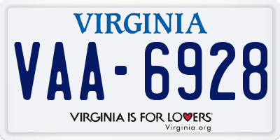 VA license plate VAA6928