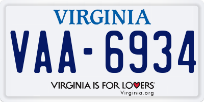 VA license plate VAA6934