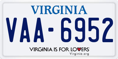 VA license plate VAA6952