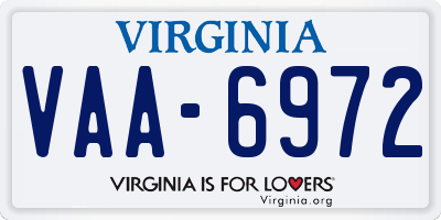 VA license plate VAA6972