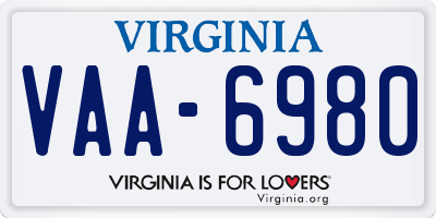 VA license plate VAA6980