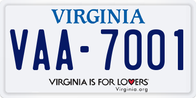 VA license plate VAA7001